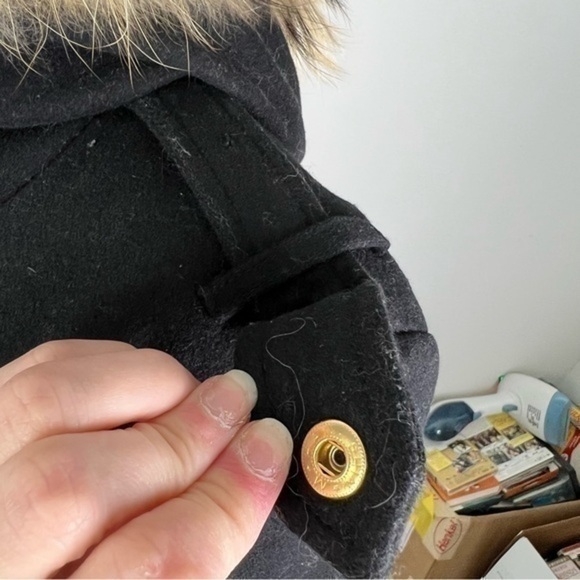 SAM Parka Womens size small Black Campus Jacket Wool Blend Hooded Fur Collar - Picture 12 of 15